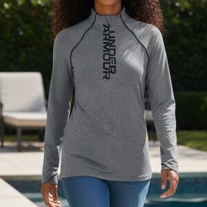 Under Armour Women's UA ColdGear 1/4 Zip Gray Baselayer Shirt Large